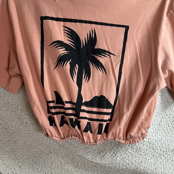 H&M Orange Hawaii distressed, cropped short, sleeved shirt - Picture 7 of 8